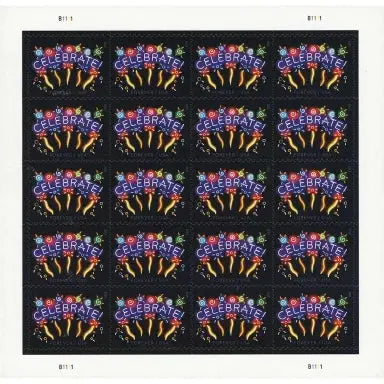 Neon Celebrate Stamps 2015 First-Class Forever Postage Stamps 100pcs - Forever Stamply