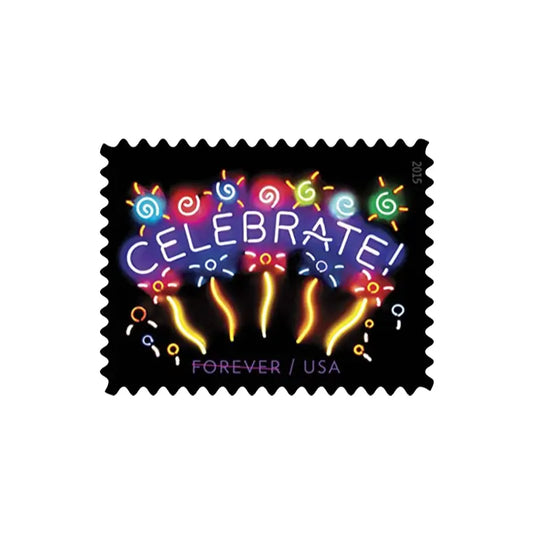 Neon Celebrate Stamps 2015 First-Class Forever Postage Stamps 100pcs - Forever Stamply