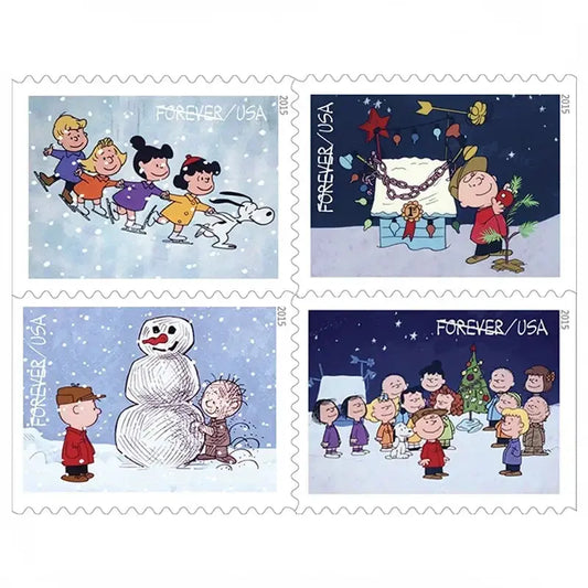 USPS 2015 Charlie Brown Christmas single stamp, Charlie Brown holding small Christmas tree design