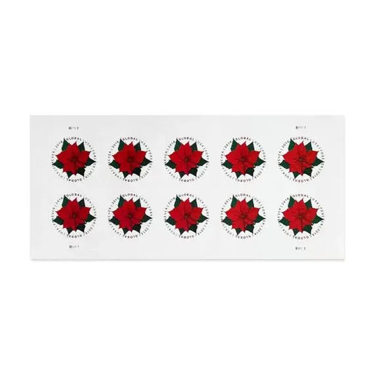 40-stamp Global Poinsettia set with oil painting/watercolor styles - Forever Stamply