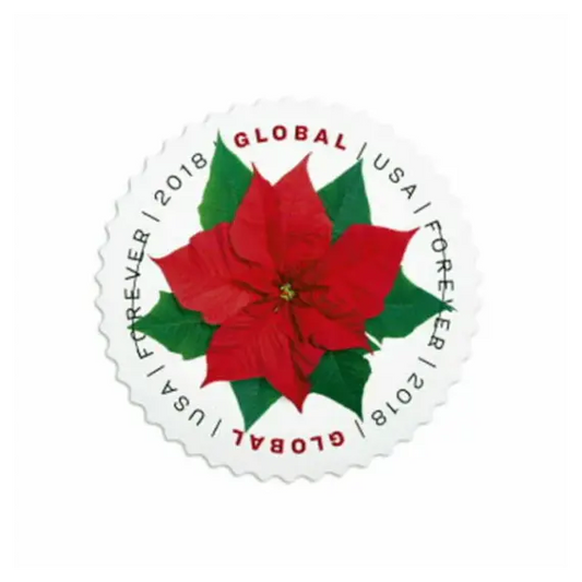 USPS 2018 Global Poinsettia single stamp, Eastern ink wash poinsettia design - Forever Stamply